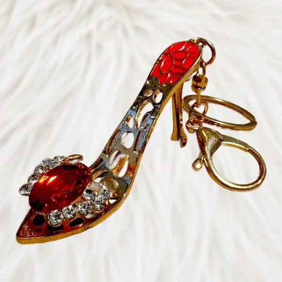 Red & Gold High Heel Blingy Bag Charm - Picture 1 of 3